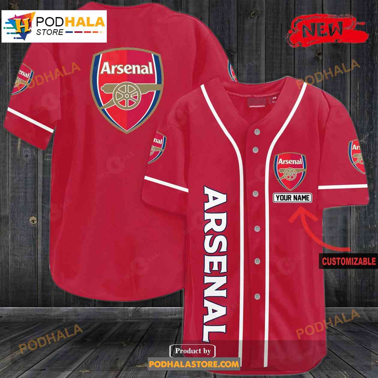 Personalized Arsenal All Over Print Red Design Baseball Jersey Personalized Arsenal All Over Print Red Design Baseball Jersey