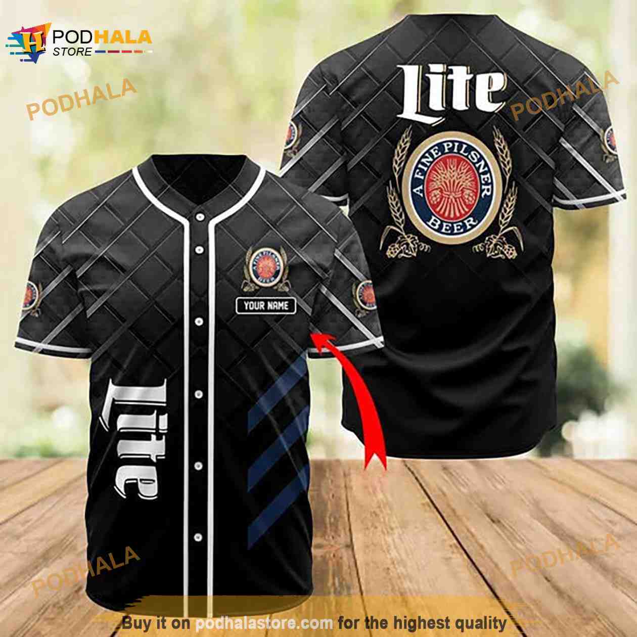Personalized Black Miller Lite 3D Baseball Jersey Personalized Black Miller Lite 3D Baseball Jersey