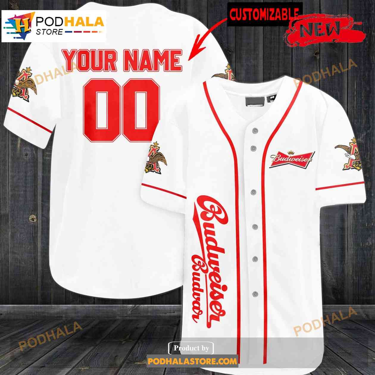 Personalized Budweiser White Design Baseball Jersey Personalized Budweiser White Design Baseball Jersey