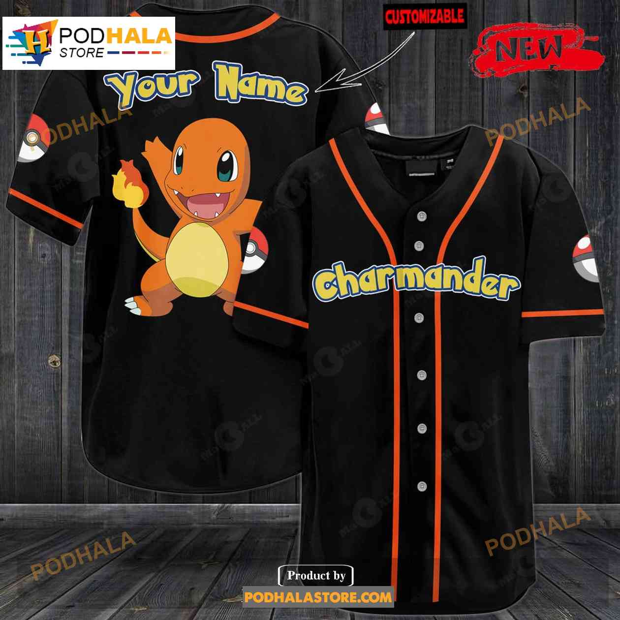 Personalized Charmander Black Baseball Jersey Personalized Charmander Black Baseball Jersey