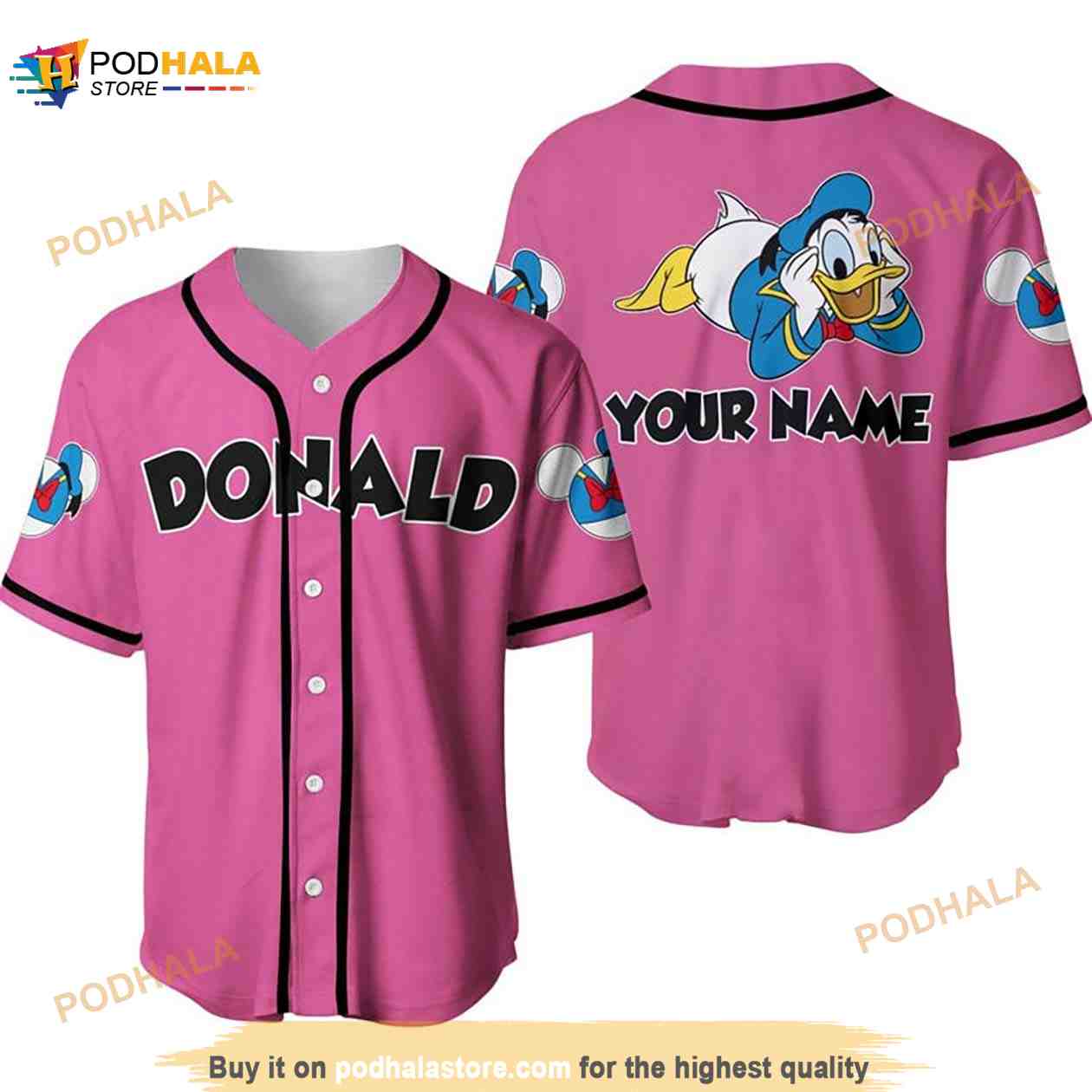 Personalized Chilling Donald Duck Disney 3D Baseball Jersey – Pink Personalized Chilling Donald Duck Disney 3D Baseball Jersey – Pink
