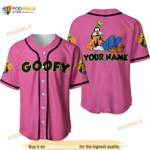Personalized Chilling Goofy Dog Disney 3D Baseball Jersey – Pink