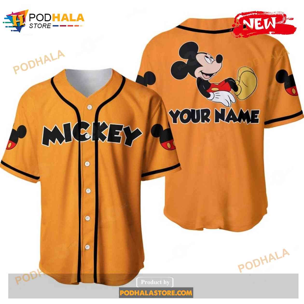 Personalized Chilling Mickey Mouse Disney All Over Print Orange Baseball Jersey Personalized Chilling Mickey Mouse Disney All Over Print Orange Baseball Jersey