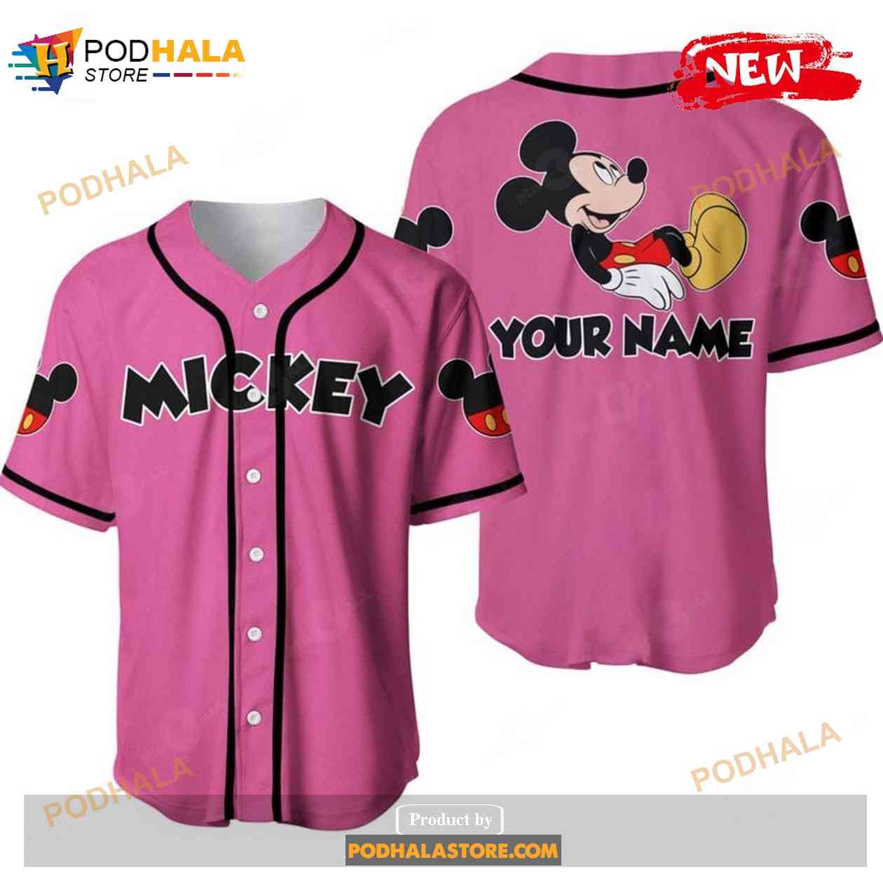 Personalized Chilling Mickey Mouse Disney All Over Print Pink Baseball Jersey Personalized Chilling Mickey Mouse Disney All Over Print Pink Baseball Jersey