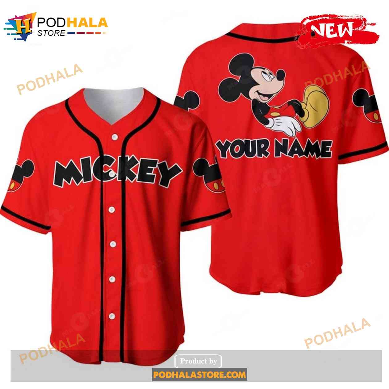 Personalized Chilling Mickey Mouse Disney All Over Print Red Baseball Jersey Personalized Chilling Mickey Mouse Disney All Over Print Red Baseball Jersey