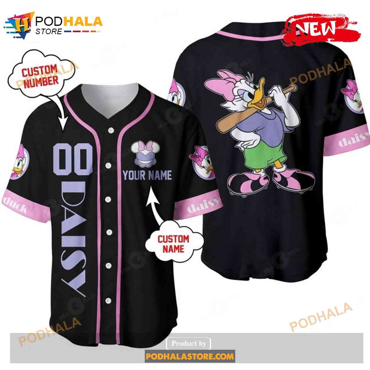 Personalized Daisy Duck Playing Baseball All Over Print Black Design Baseball Jersey Personalized Daisy Duck Playing Baseball All Over Print Black Design Baseball Jersey
