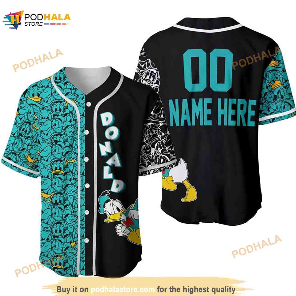 Personalized Donald Duck Pattern All Over Print 3D Baseball Jersey & Turquoise Personalized Donald Duck Pattern All Over Print 3D Baseball Jersey & Turquoise