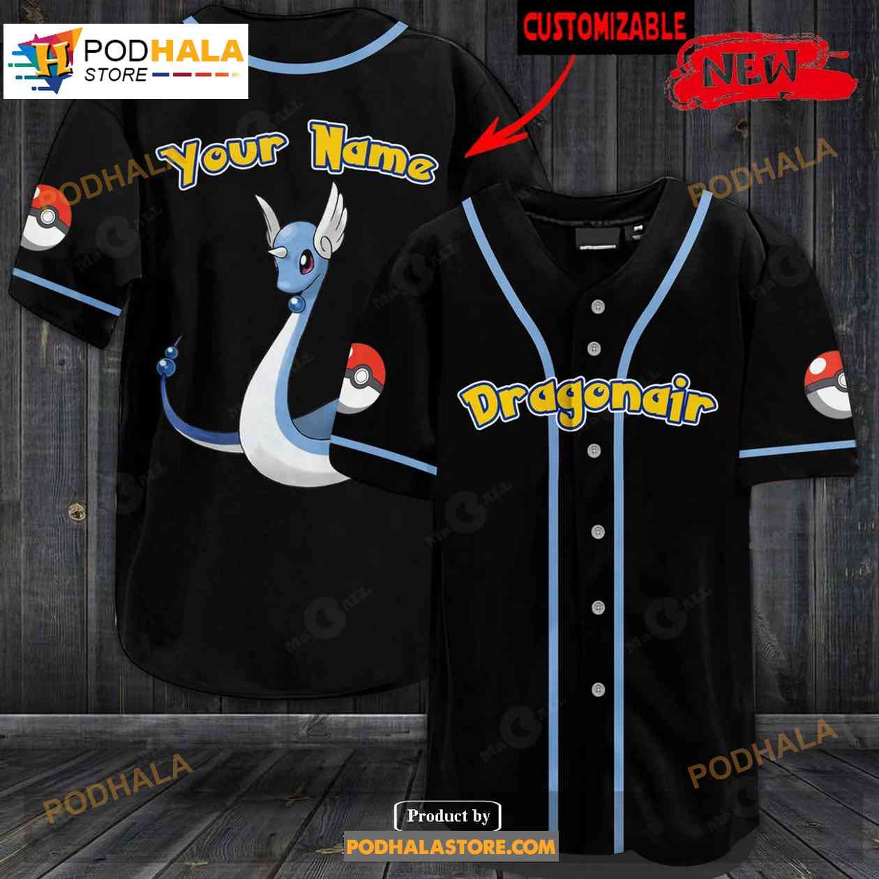 Personalized Dragonair Pokemon Black Baseball Jersey Personalized Dragonair Pokemon Black Baseball Jersey