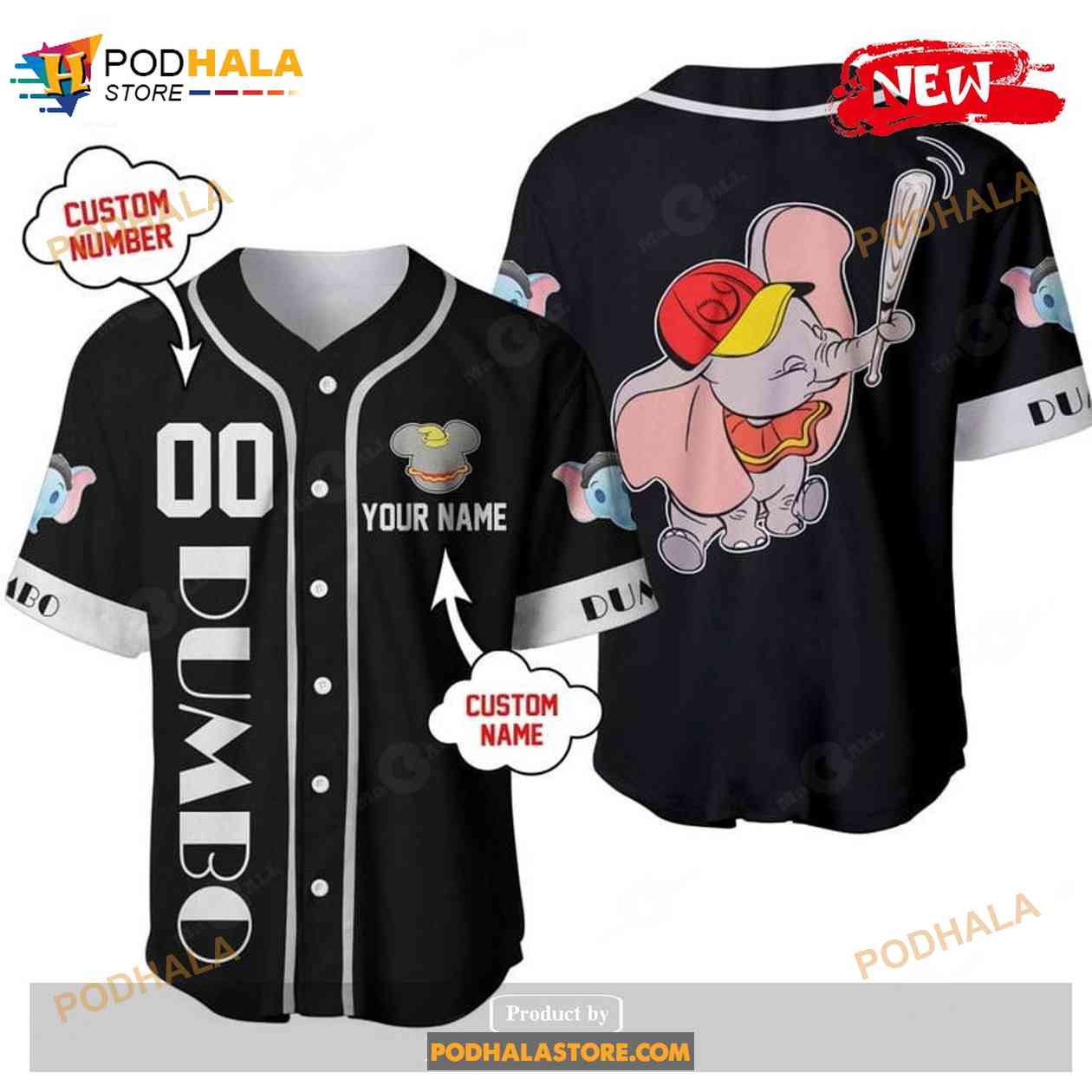 Personalized Dumbo The Flying Elephant Disney All Over Print Black Baseball Jersey Personalized Dumbo The Flying Elephant Disney All Over Print Black Baseball Jersey
