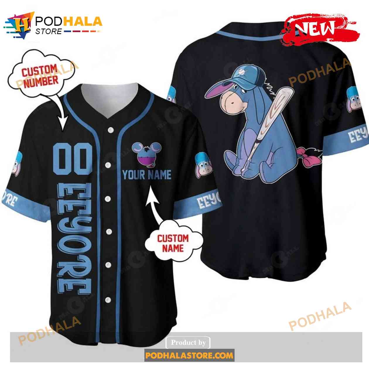 Personalized Eeyore Disney Playing Baseball All Over Print Black Design Baseball Jersey Personalized Eeyore Disney Playing Baseball All Over Print Black Design Baseball Jersey