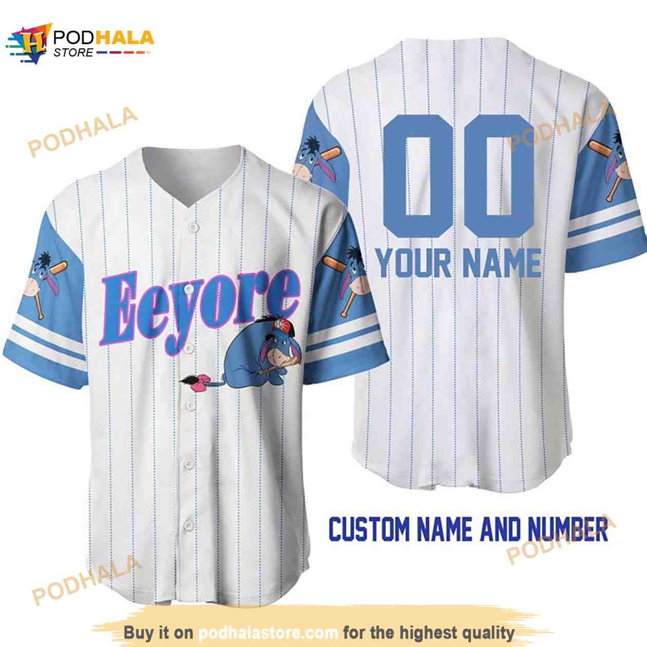 Personalized Eeyore Donkey Winnie The Pooh Pinstripe 3D Baseball Jersey Personalized Eeyore Donkey Winnie The Pooh Pinstripe 3D Baseball Jersey