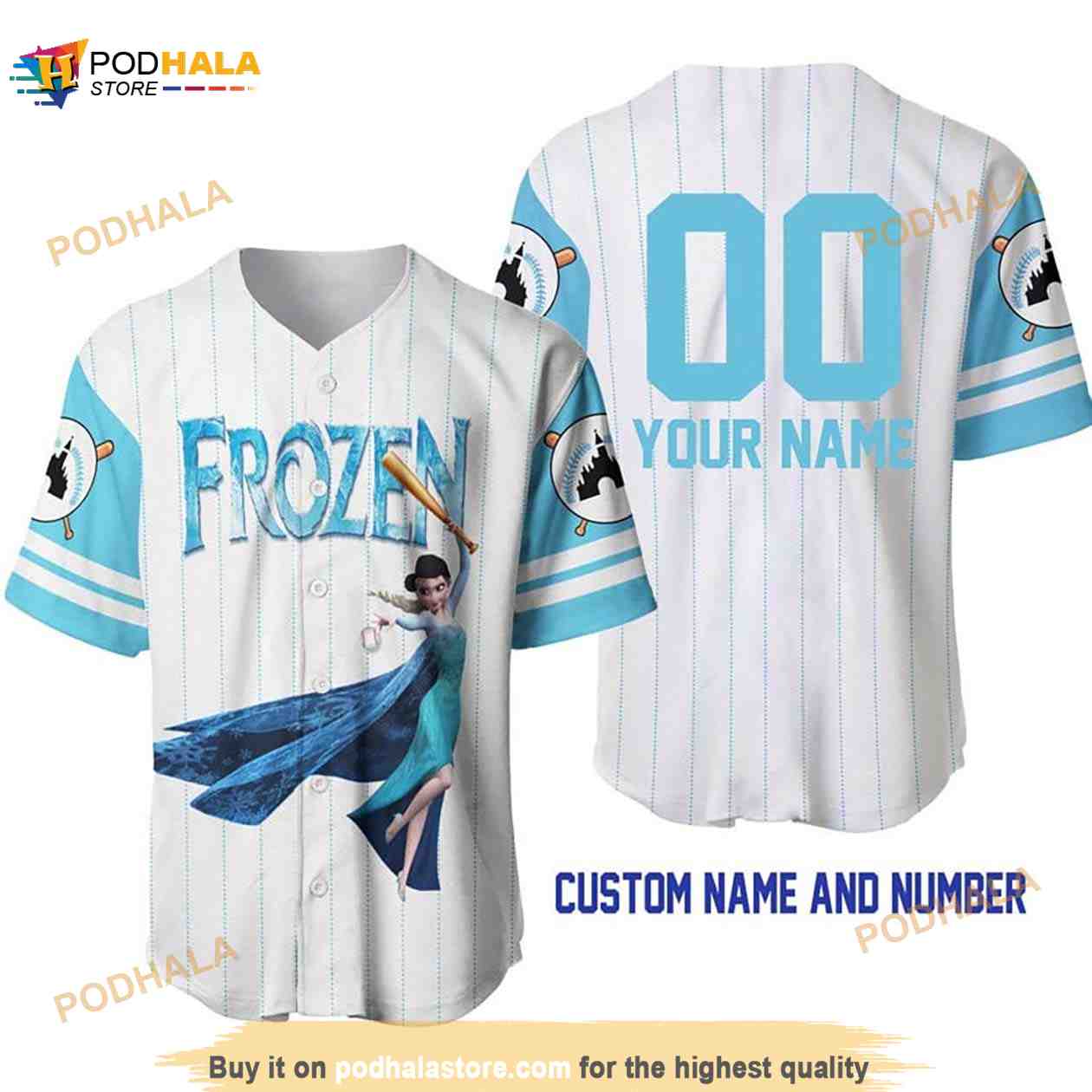 Personalized Elsa Princess Frozen Pinstripe 3D Baseball Jersey Personalized Elsa Princess Frozen Pinstripe 3D Baseball Jersey