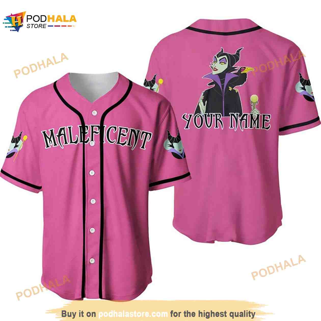 Personalized Evil Queen Maleficent Disney 3D Baseball Jersey – Pink Personalized Evil Queen Maleficent Disney 3D Baseball Jersey – Pink