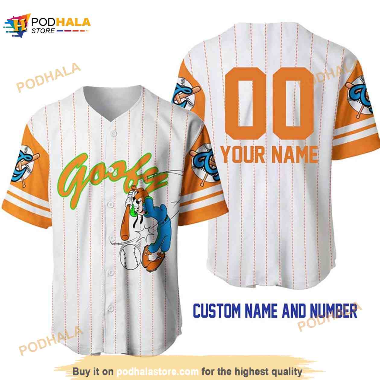 Personalized Goofy Dog All Over Print Pinstripe 3D Baseball Jersey Personalized Goofy Dog All Over Print Pinstripe 3D Baseball Jersey