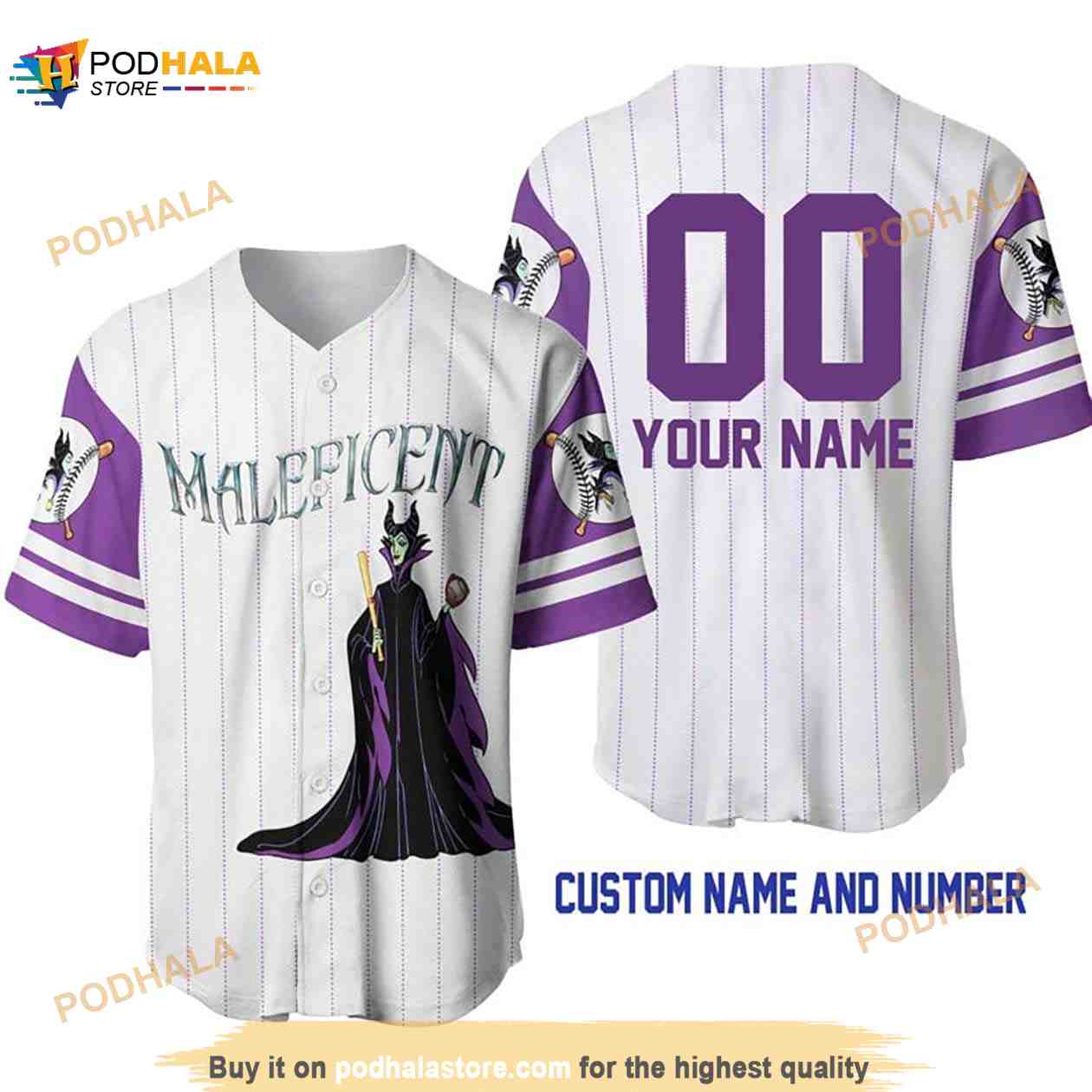 Personalized Maleficent All Over Print Pinstripe 3D Baseball Jersey Personalized Maleficent All Over Print Pinstripe 3D Baseball Jersey
