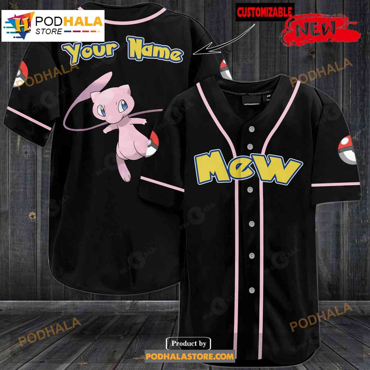 Personalized Mew Black Pokemon Baseball Jersey Personalized Mew Black Pokemon Baseball Jersey