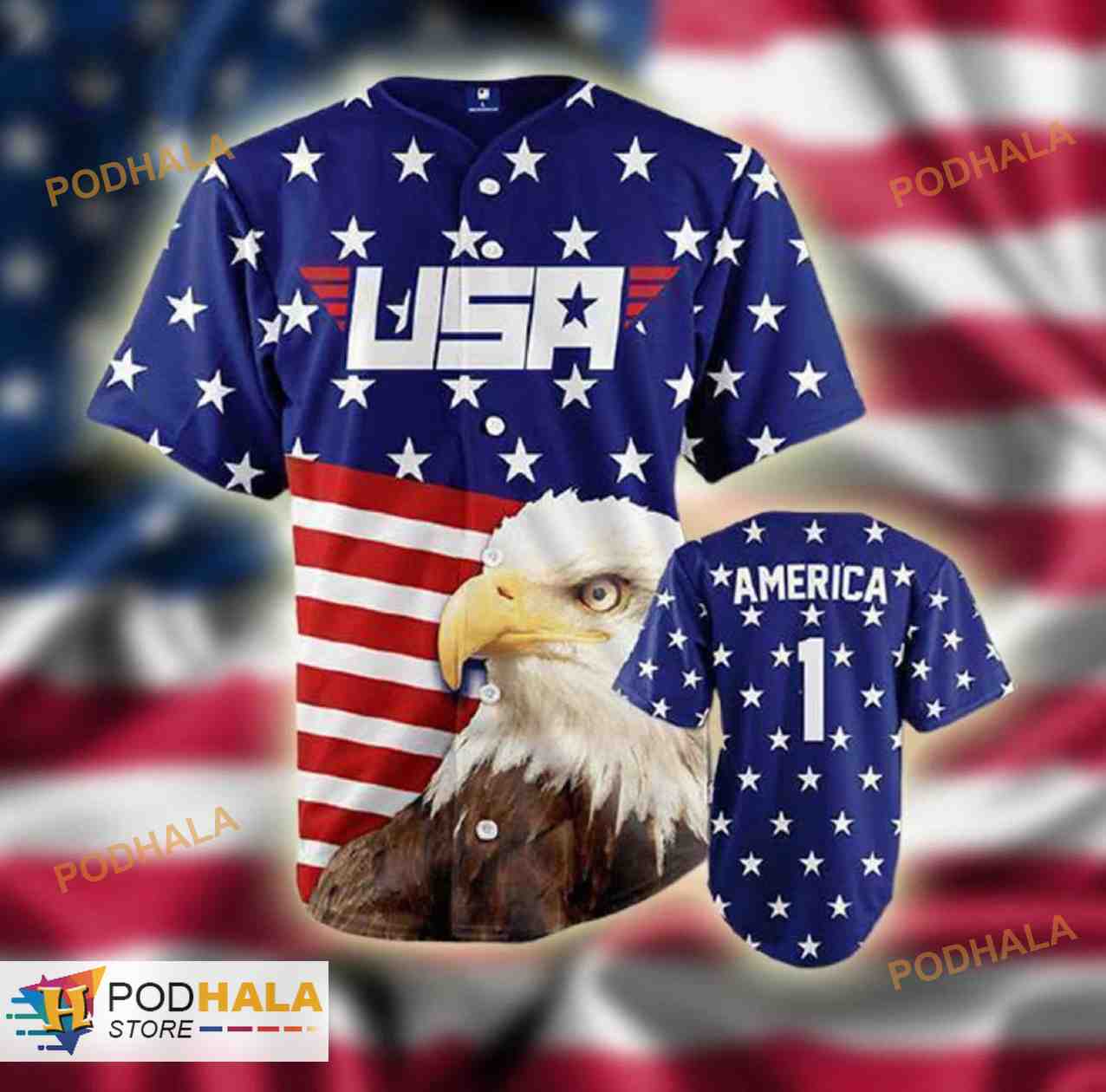 Personalized Name American Flag Eagle Unisex 3D Baseball Jersey Personalized Name American Flag Eagle Unisex 3D Baseball Jersey