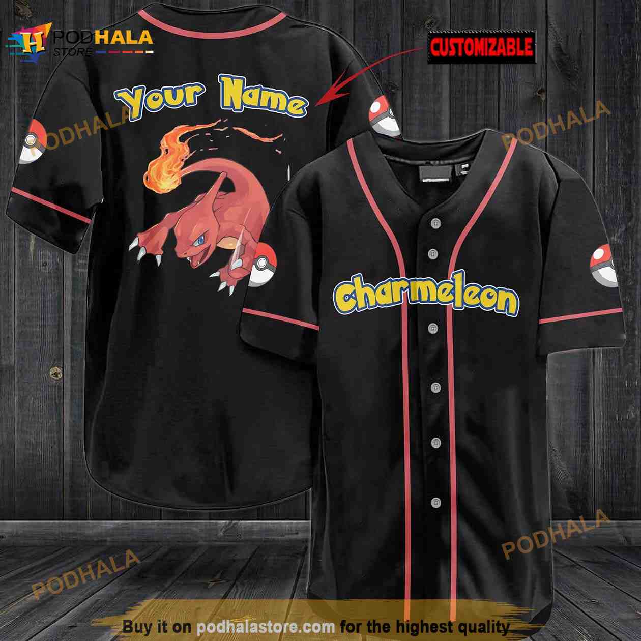 Personalized Name Charmeleon Pokemon 3D Baseball Jersey Personalized Name Charmeleon Pokemon 3D Baseball Jersey