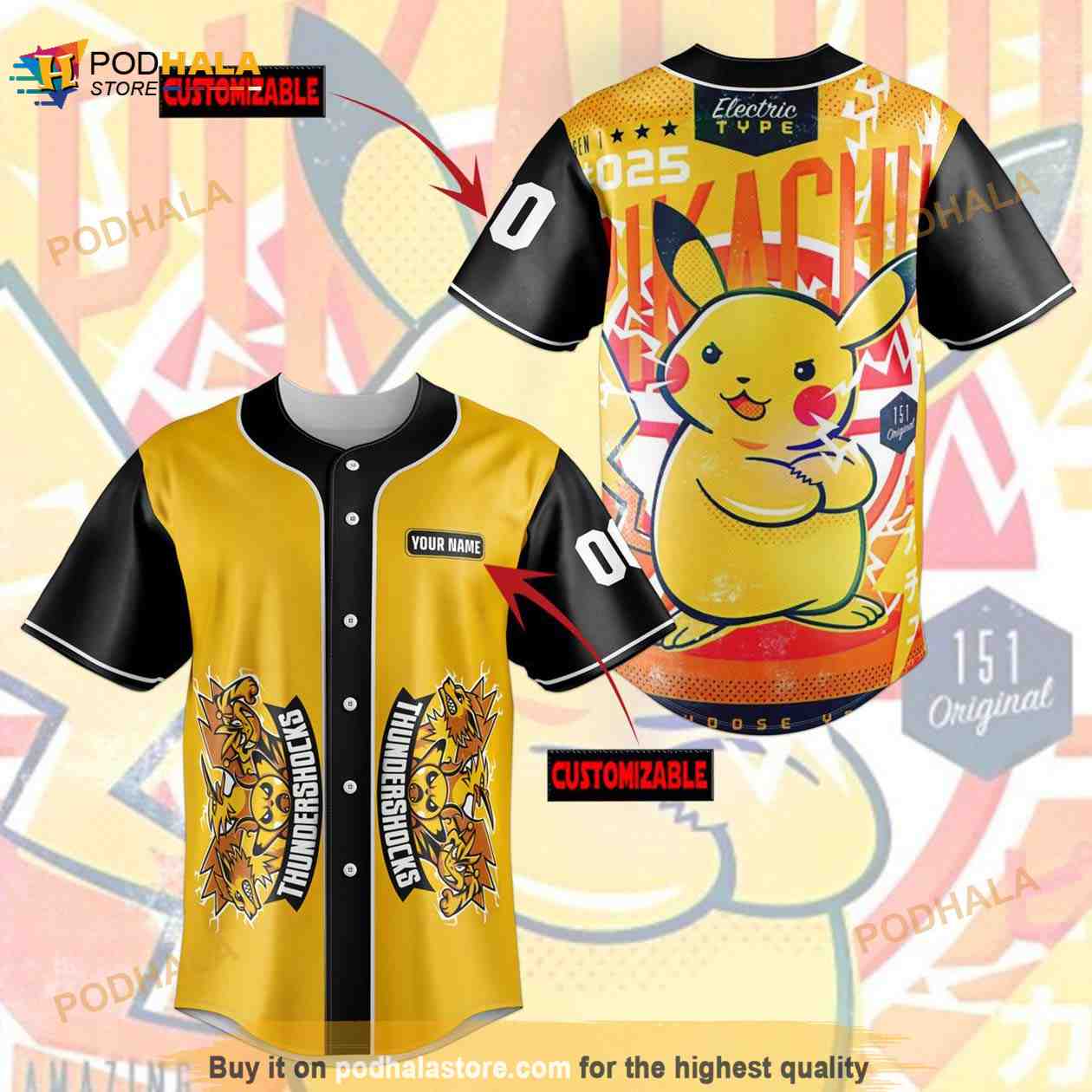Personalized Name Cute Pikachu Thundershocks Pokemon 3D Baseball Jersey Personalized Name Cute Pikachu Thundershocks Pokemon 3D Baseball Jersey
