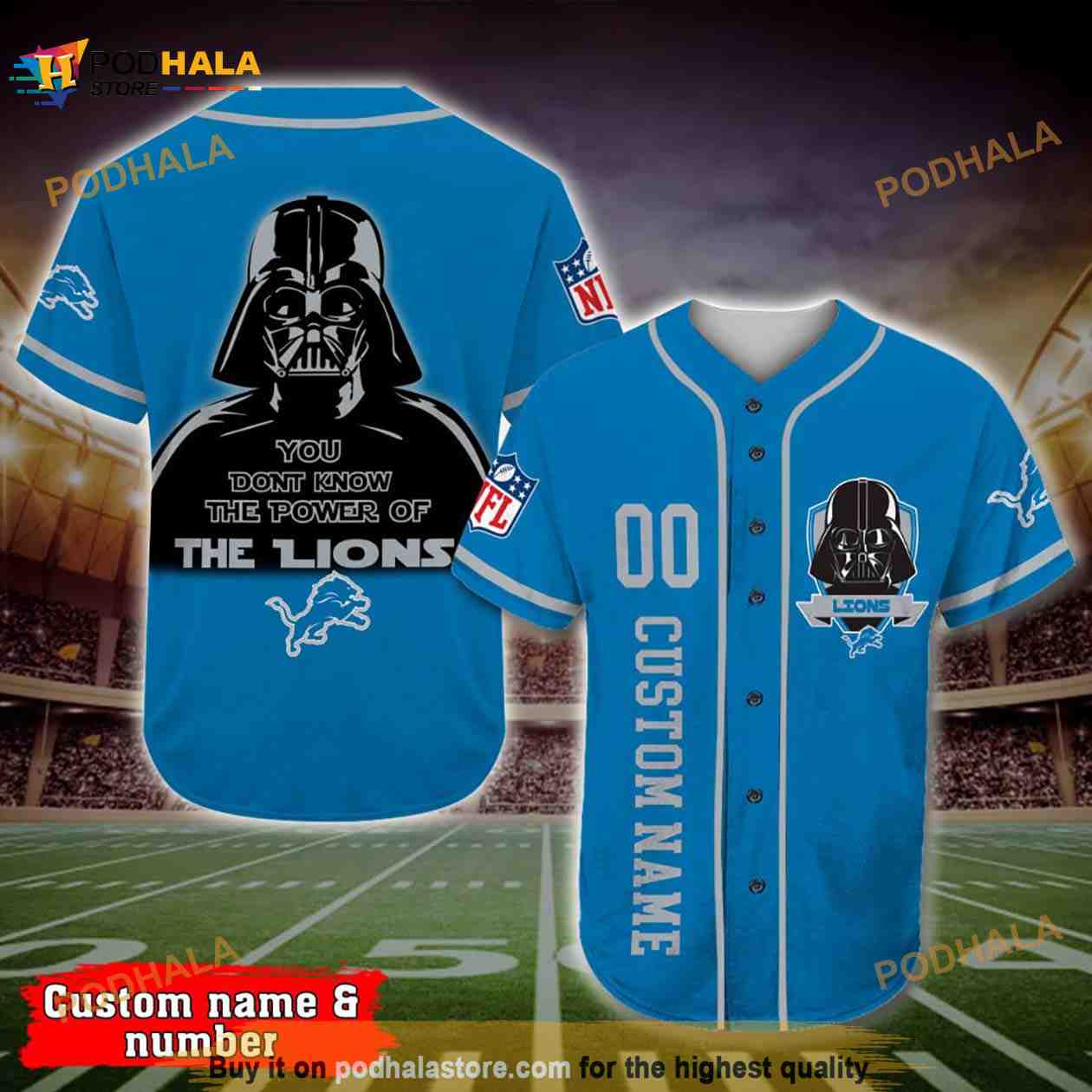 Personalized Name Detroit Lions Darth Vader Star Wars 3D Baseball Jersey Personalized Name Detroit Lions Darth Vader Star Wars 3D Baseball Jersey
