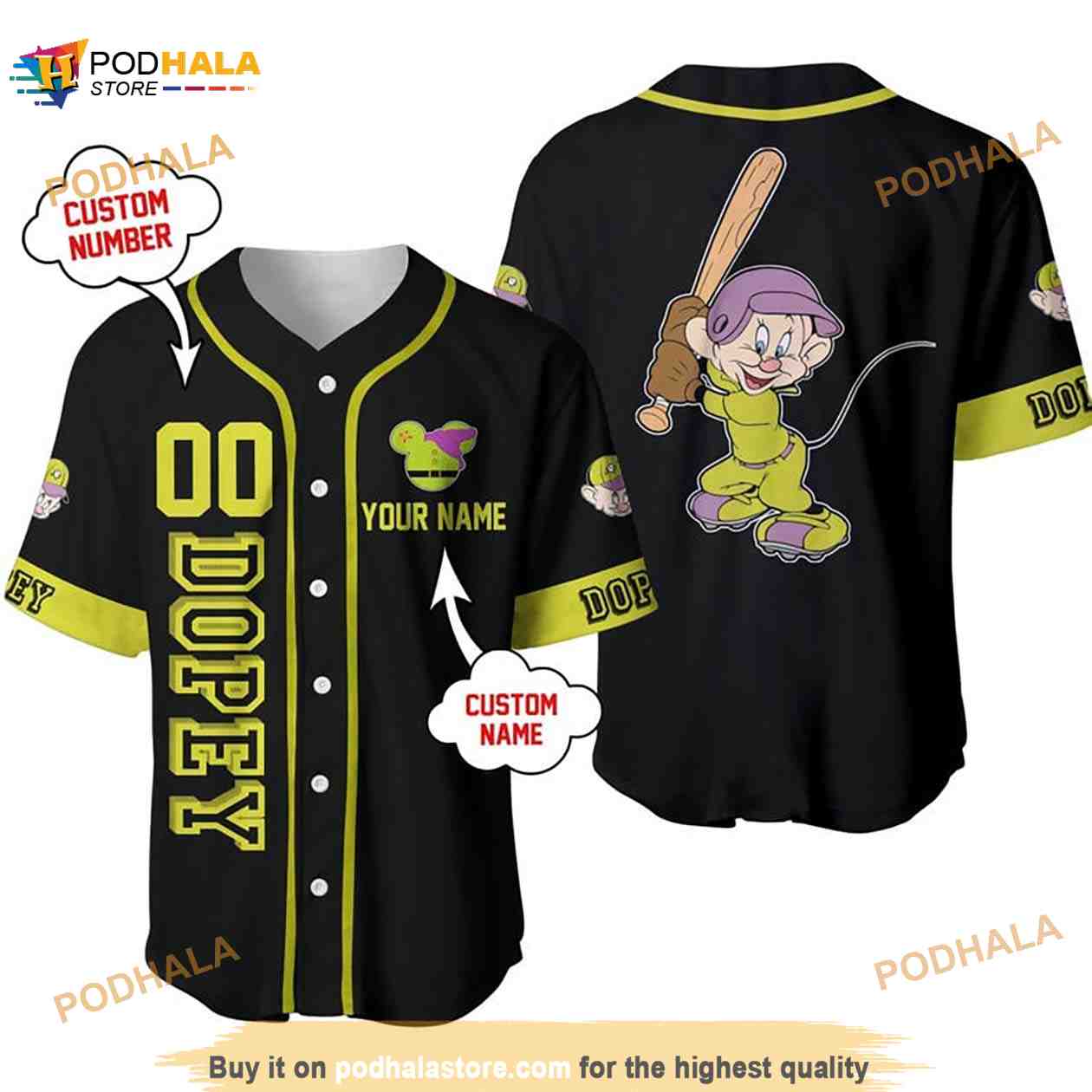 Personalized Name Dopey Dwarf Snow White Playing Baseball 3D Baseball Jersey Personalized Name Dopey Dwarf Snow White Playing Baseball 3D Baseball Jersey