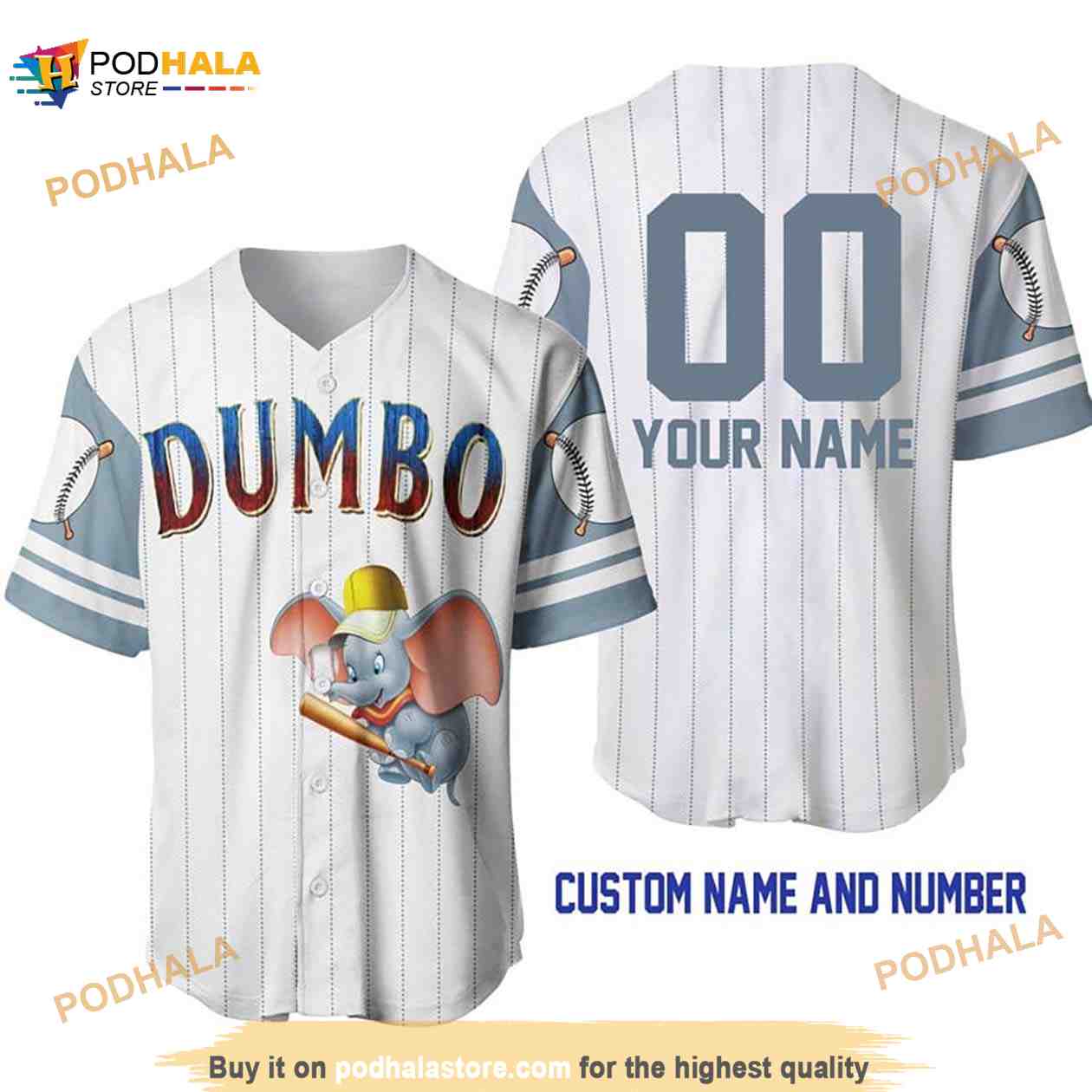 Personalized Name Dumbo The Flying Elephant Pinstripe 3D Baseball Jersey Personalized Name Dumbo The Flying Elephant Pinstripe 3D Baseball Jersey