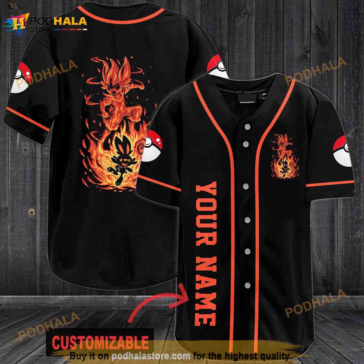 Personalized Name Fire Pokemon 3D Baseball Jersey Personalized Name Fire Pokemon 3D Baseball Jersey