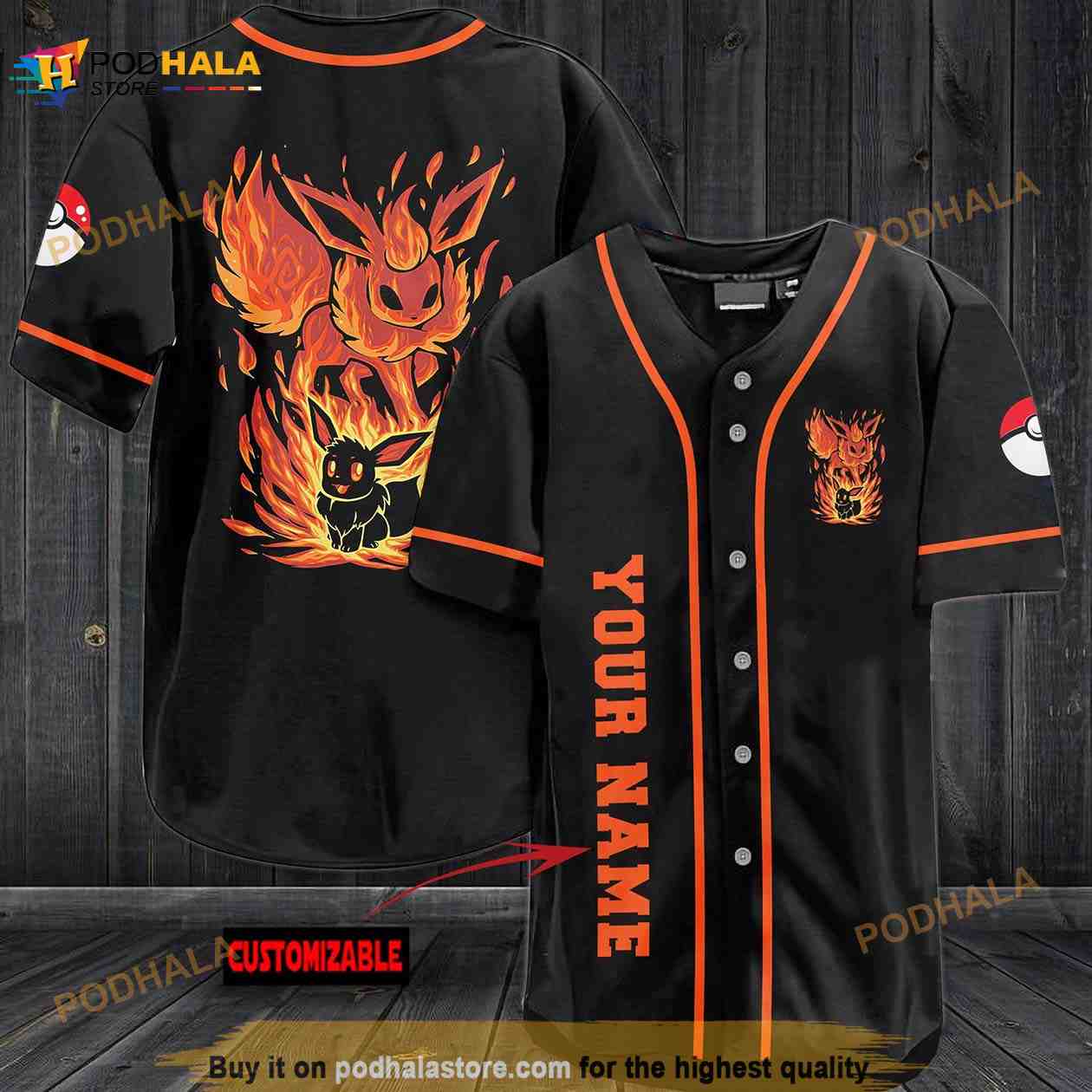 Personalized Name Flareon Eevee Pokemon 3D Baseball Jersey Personalized Name Flareon Eevee Pokemon 3D Baseball Jersey