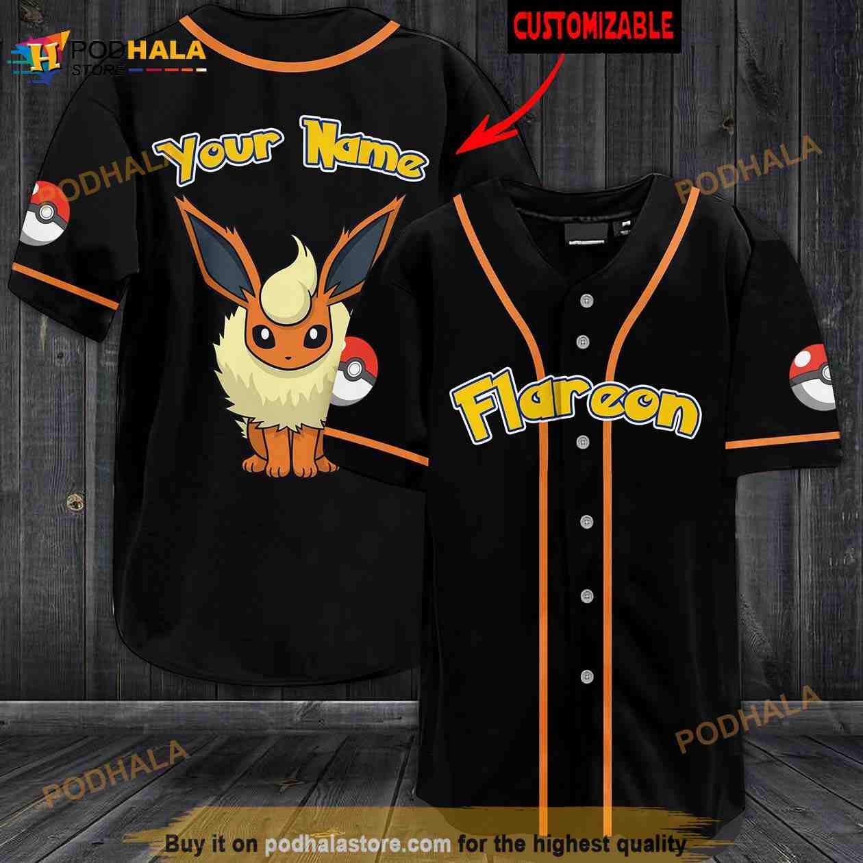 Personalized Name Flareon Pokemon 3D Baseball Jersey Personalized Name Flareon Pokemon 3D Baseball Jersey