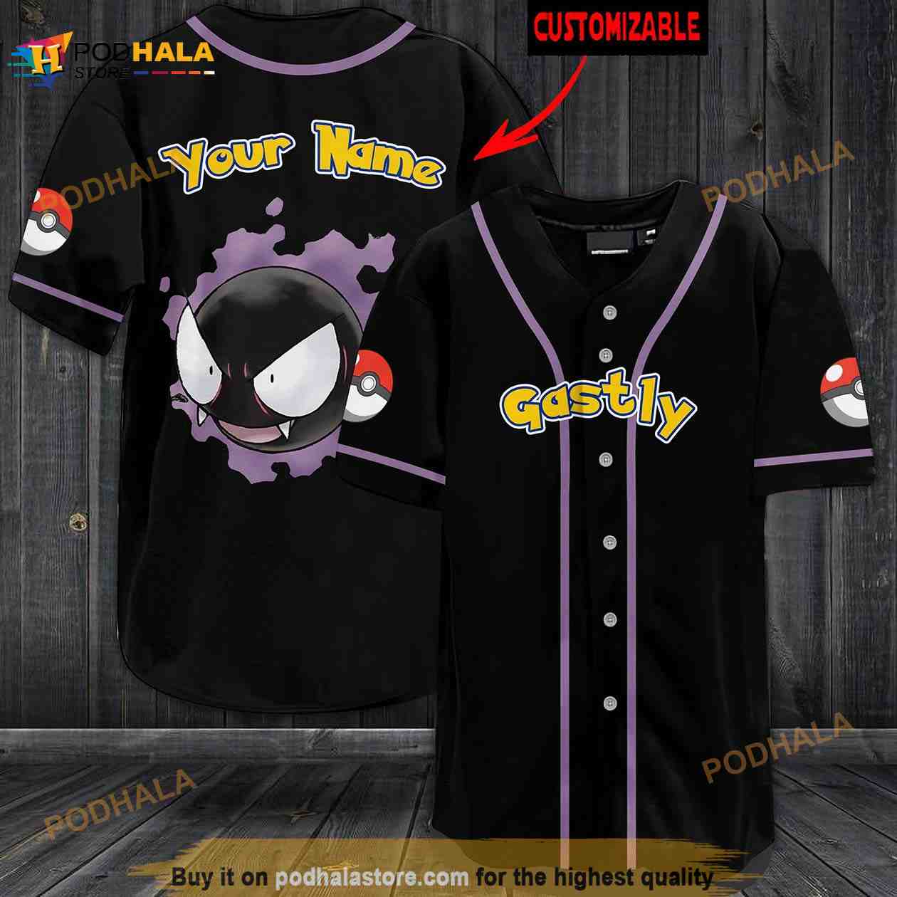 Personalized Name Gastly Pokemon 3D Baseball Jersey Personalized Name Gastly Pokemon 3D Baseball Jersey