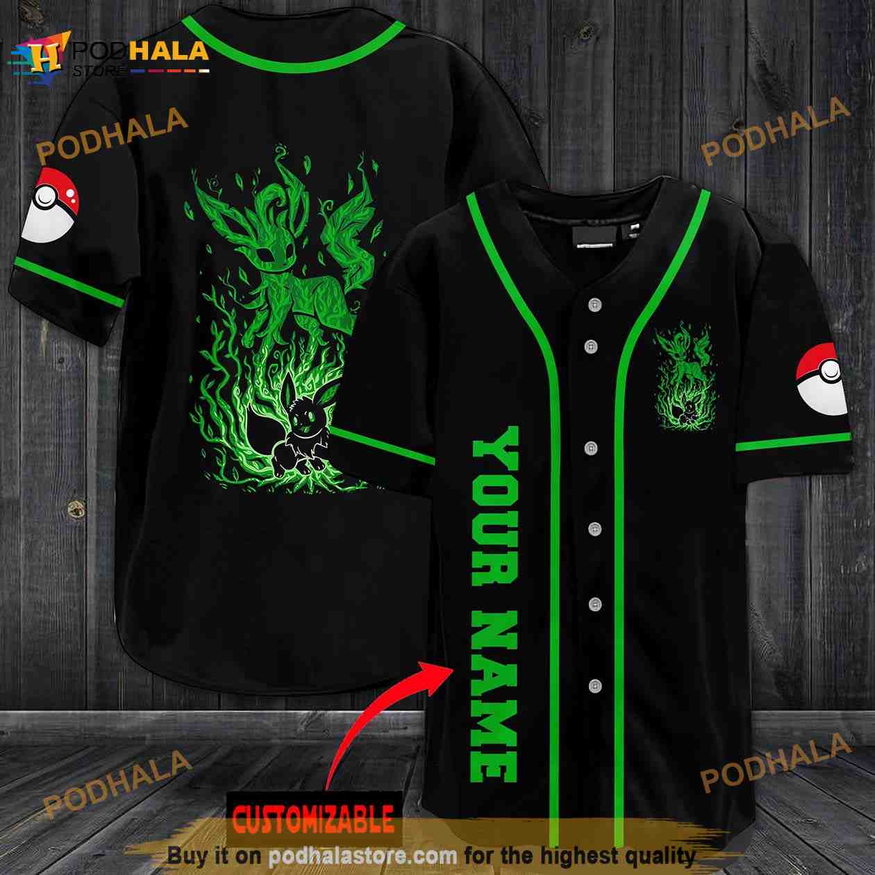 Personalized Name Green Eevee 3D Baseball Jersey Personalized Name Green Eevee 3D Baseball Jersey