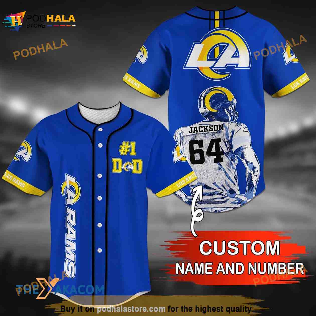 Personalized Name Number Los Angeles Rams NFL 3D Baseball Jersey Shirt Personalized Name Number Los Angeles Rams NFL 3D Baseball Jersey Shirt