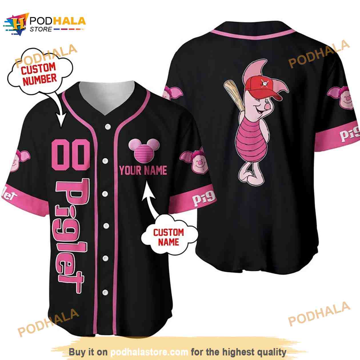 Personalized Name Piglet Winnie The Pooh Playing Baseball 3D Baseball Jersey Personalized Name Piglet Winnie The Pooh Playing Baseball 3D Baseball Jersey