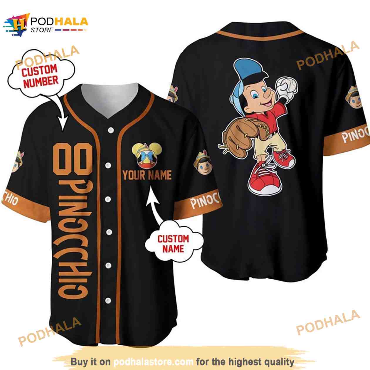 Personalized Name Pinocchio Playing Baseball 3D Baseball Jersey Personalized Name Pinocchio Playing Baseball 3D Baseball Jersey