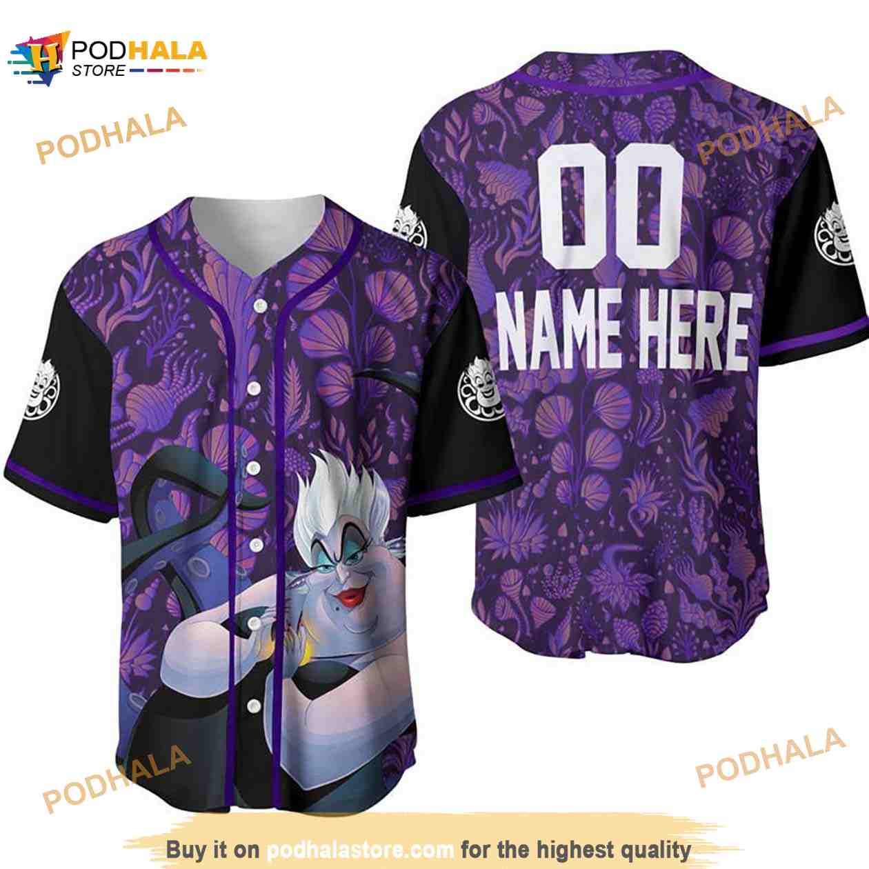 Personalized Name Ursula Pattern The Little Mermaid 3D Baseball Jersey Personalized Name Ursula Pattern The Little Mermaid 3D Baseball Jersey