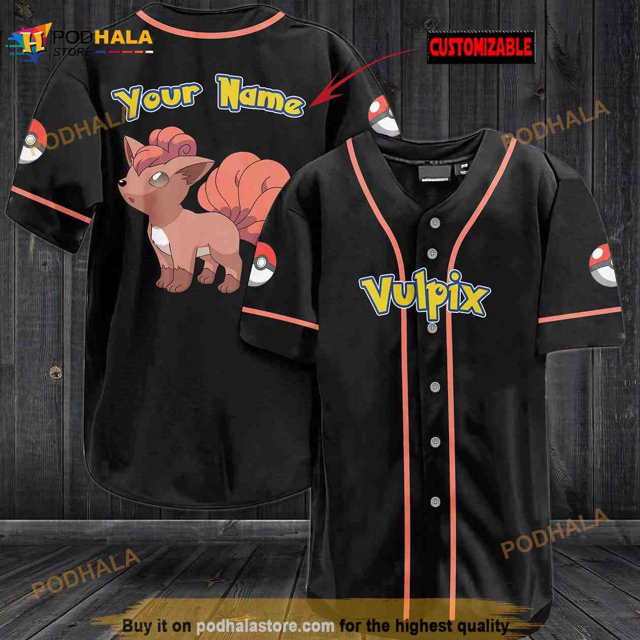 Personalized Name Vulpix Pokemon 3D Baseball Jersey Personalized Name Vulpix Pokemon 3D Baseball Jersey