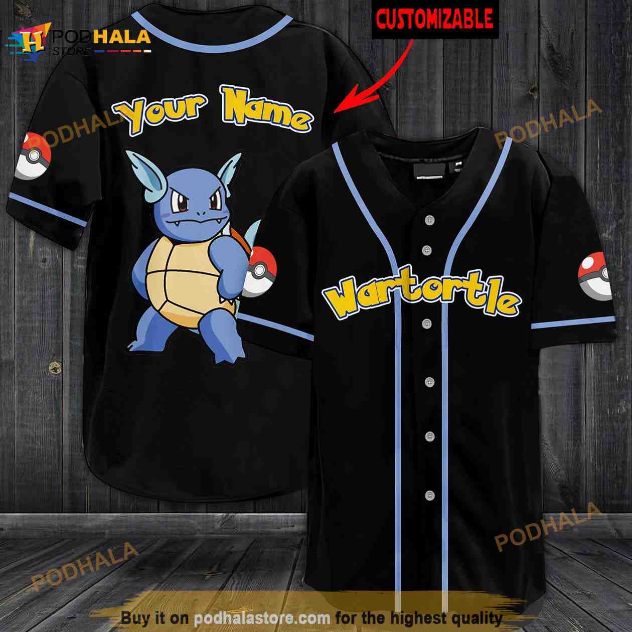 Personalized Name Wartortle Pokemon 3D Baseball Jersey Personalized Name Wartortle Pokemon 3D Baseball Jersey
