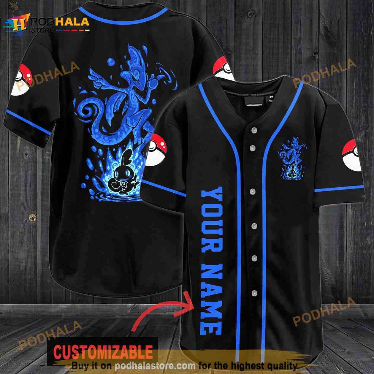 Personalized Name Water Pokemon 3D Baseball Jersey Personalized Name Water Pokemon 3D Baseball Jersey