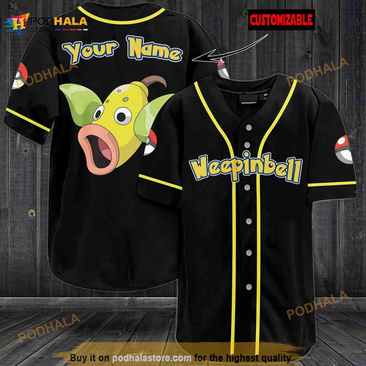 Personalized Name Weepinbell Pokemon 3D Baseball Jersey Personalized Name Weepinbell Pokemon 3D Baseball Jersey