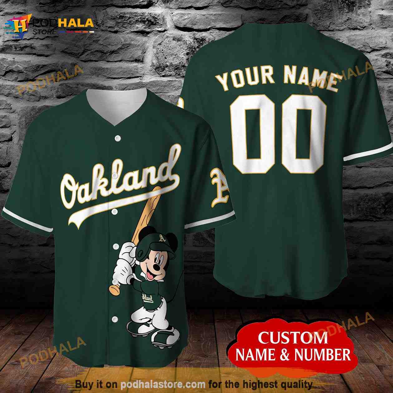 Personalized Oakland Athletics Mickey Mouse 3D Baseball Jersey – Dark Green Personalized Oakland Athletics Mickey Mouse 3D Baseball Jersey – Dark Green