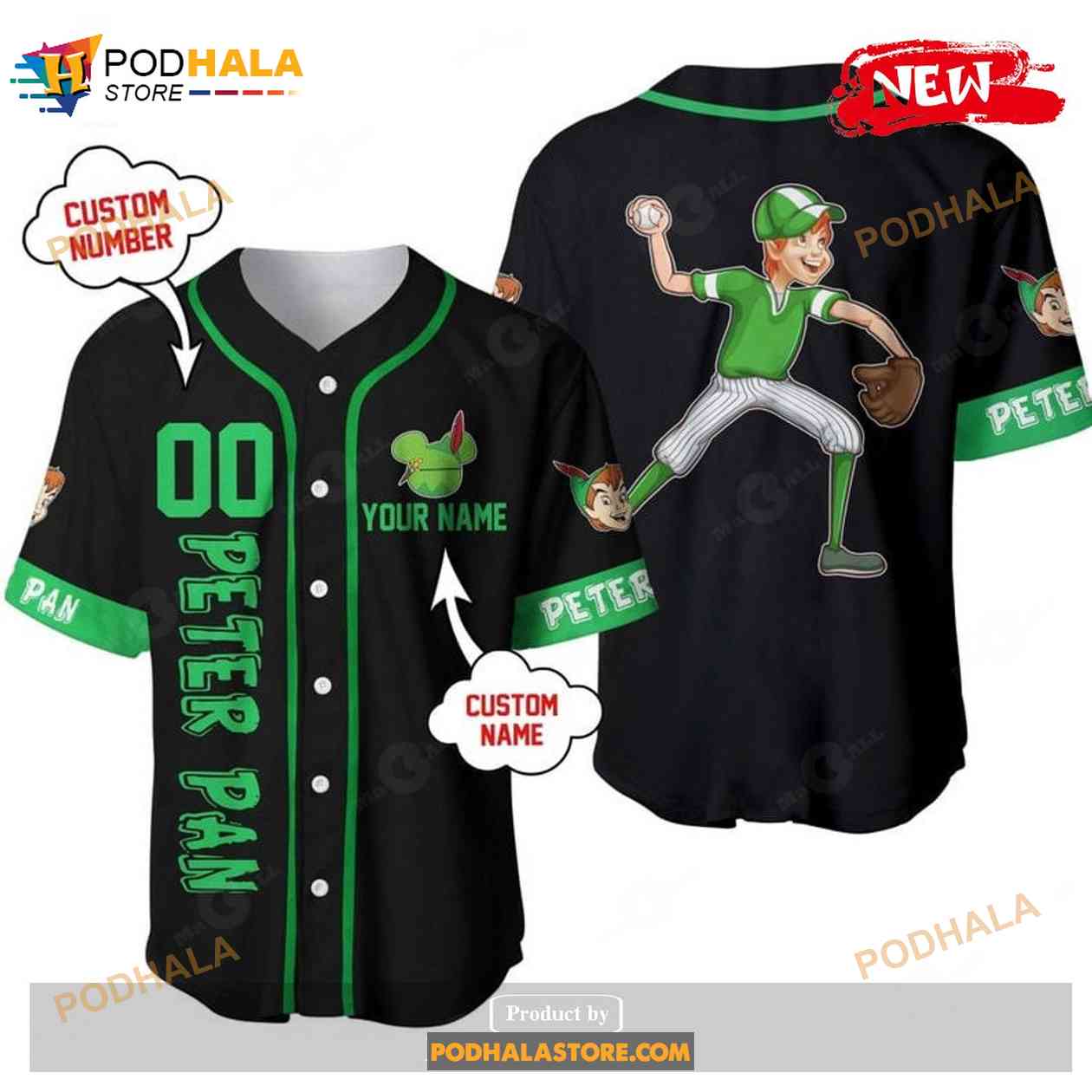 Personalized Peter Pan Playing Baseball All Over Print Black Baseball Jersey Personalized Peter Pan Playing Baseball All Over Print Black Baseball Jersey