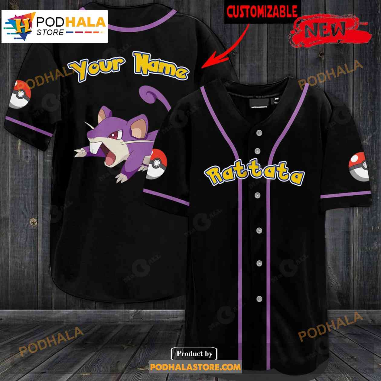 Personalized Rattata Pokemon Black Design Baseball Jersey Personalized Rattata Pokemon Black Design Baseball Jersey