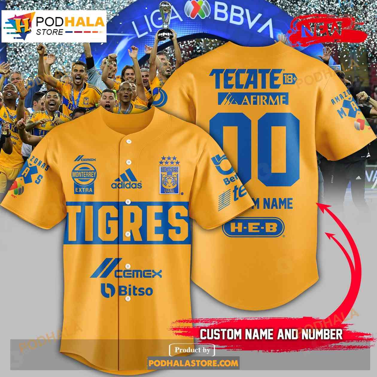 Personalized Tigres UANL Campeon Liga Gift For Sports Lovers Yellow Jersey Personalized Tigres UANL Campeon Liga Gift For Sports Lovers Yellow Jersey