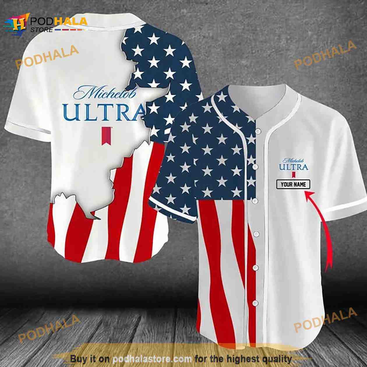 Personalized US Flag Michelob Ultra 3D Baseball Jersey Personalized US Flag Michelob Ultra 3D Baseball Jersey