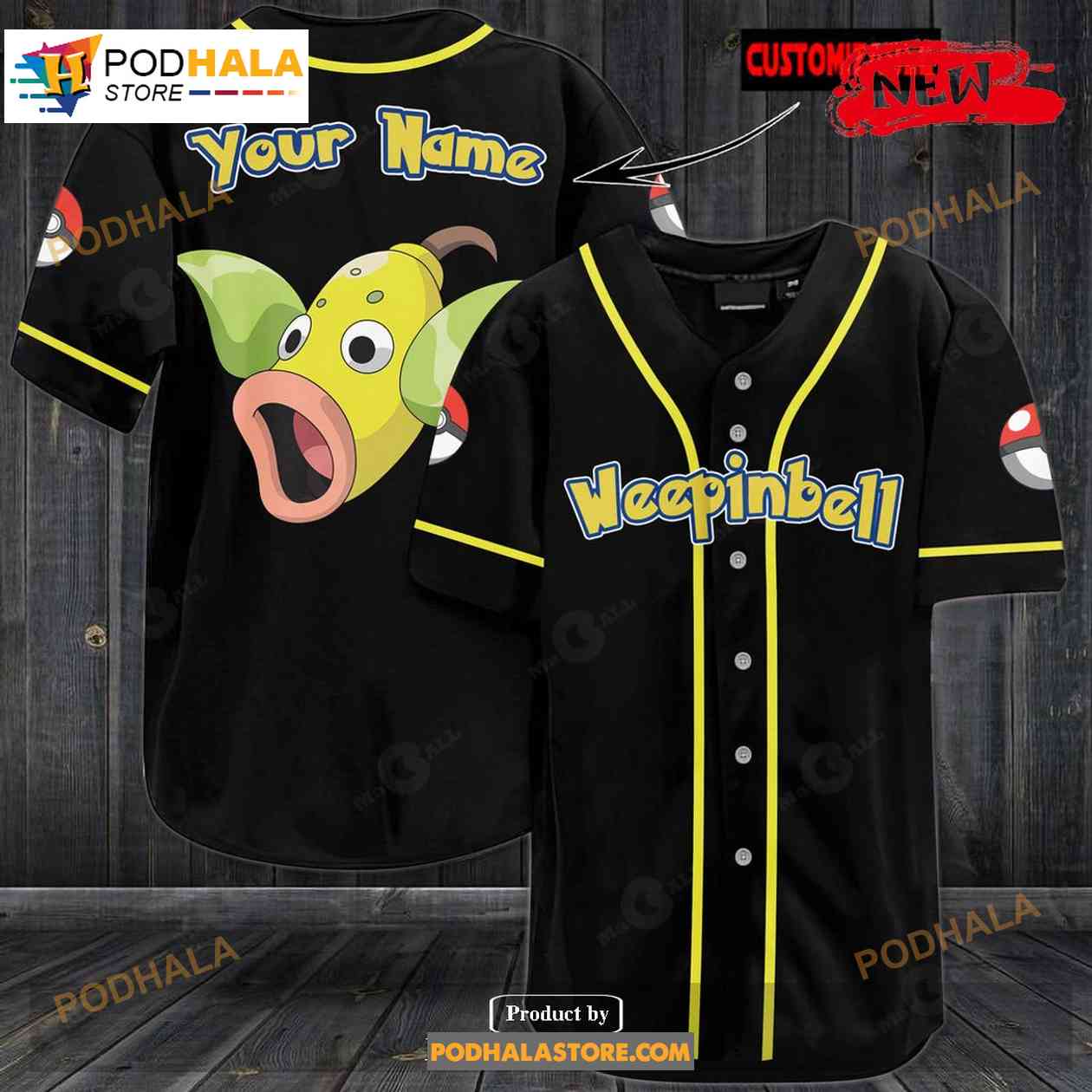 Personalized Weepinbell Black Baseball Jersey Personalized Weepinbell Black Baseball Jersey
