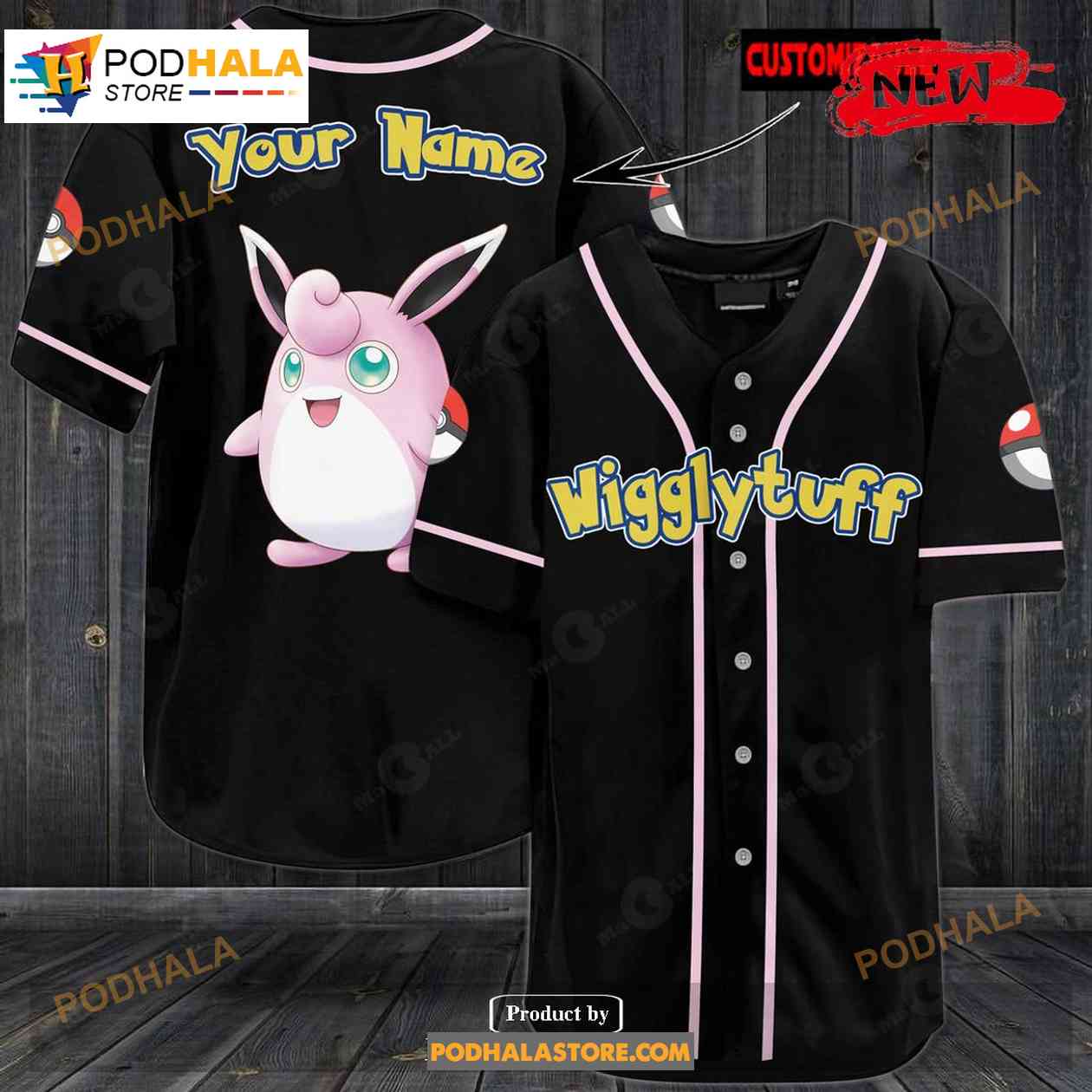 Personalized Wigglytuff Black Pokemon Baseball Jersey Personalized Wigglytuff Black Pokemon Baseball Jersey