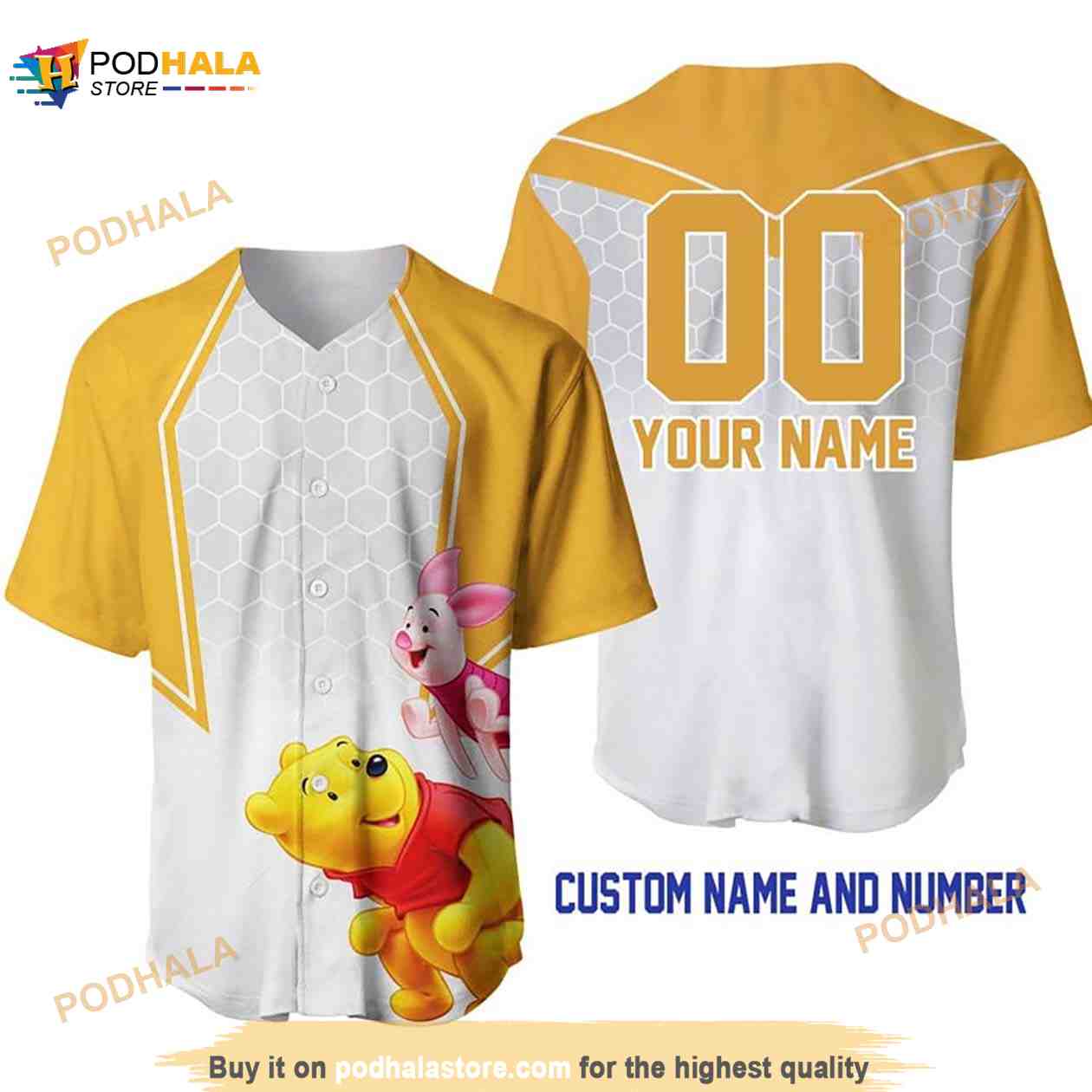 Personalized Winnie The Pooh Piglet Honey Pattern 3D Baseball Jersey Personalized Winnie The Pooh Piglet Honey Pattern 3D Baseball Jersey