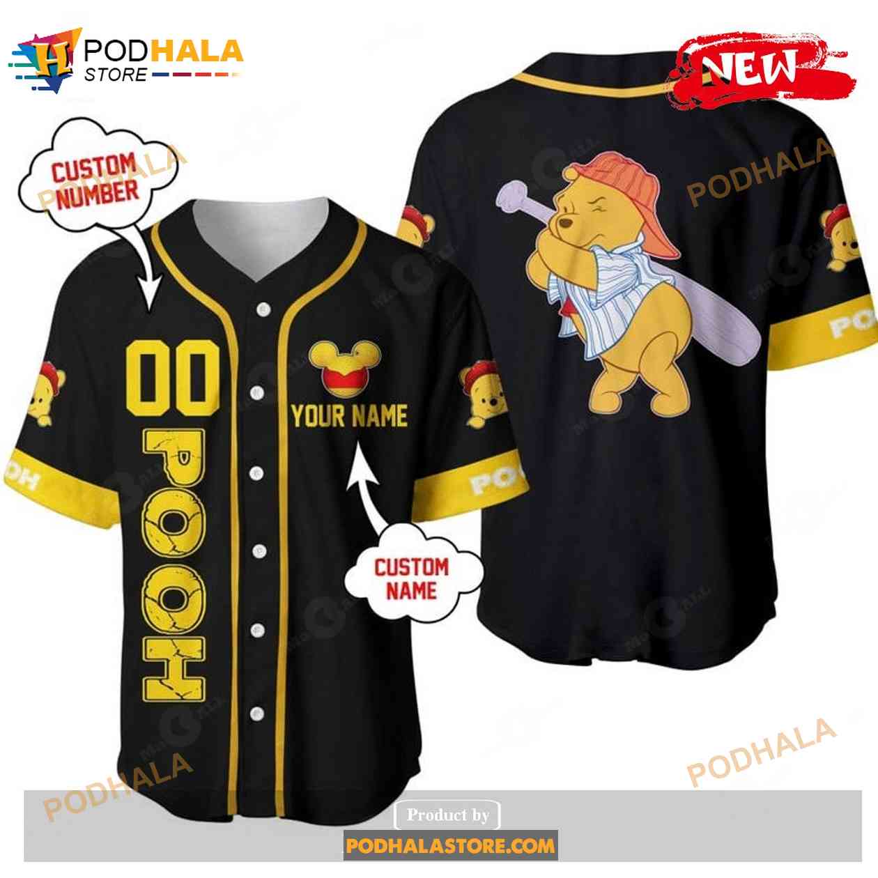 Personalized Winnie The Pooh Playing Baseball All Over Print Black Baseball Jersey Personalized Winnie The Pooh Playing Baseball All Over Print Black Baseball Jersey
