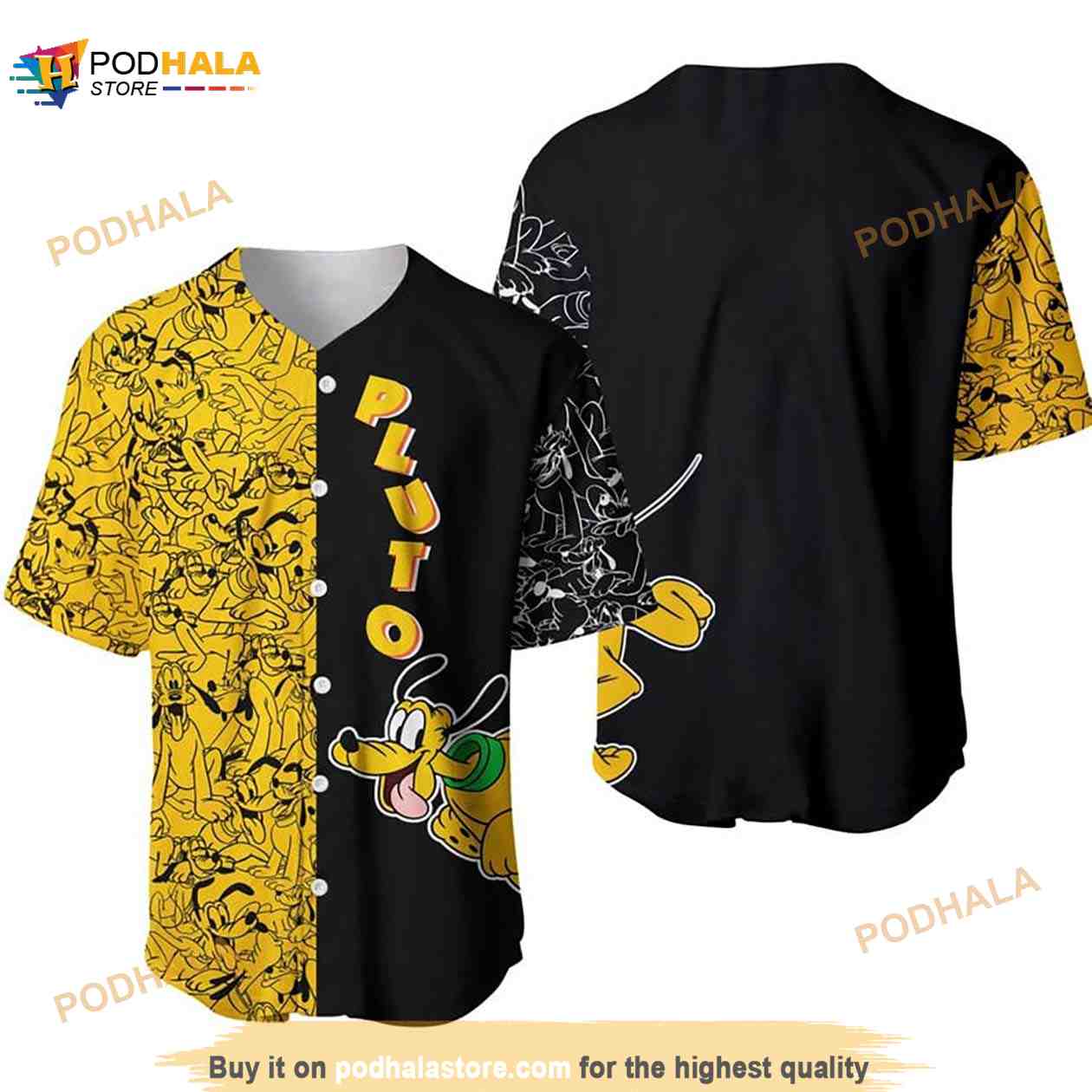 Pluto Dog Pattern All Over Print 3D Baseball Jersey Yellow Pluto Dog Pattern All Over Print 3D Baseball Jersey Yellow