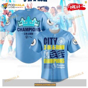 Premier League Champions Manchester City 3 In A Row 2023 V11 Jersey Shirt